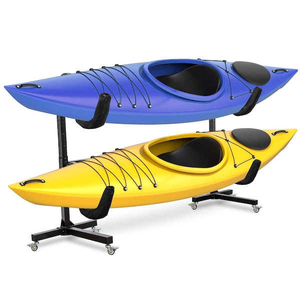 Raxgo Freestanding Kayak Storage Rack, Indoor & Outdoor Kayak Stand with Wheels, for 2 Kayaks RGFSKRWW - main
